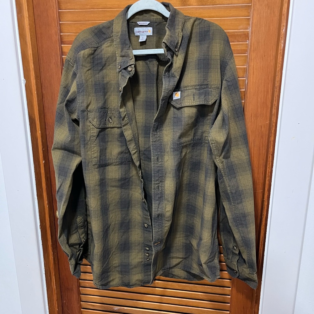 Carhartt Olive Plaid Relaxed Fit Work Shirt